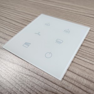 Egyedi selyemszitanyomtatás ujjlenyomat-mentes AF bevonattal, érintőképernyős fali kapcsolóüveg Intelligens kapcsolóüveg edzett üveg