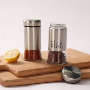 Professionally manufactured 148ml glass spice jar with stainless steel shell