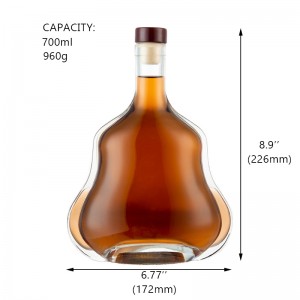 בקבוק זכוכית ויסקי בצורת 700 מ"ל ייחודית