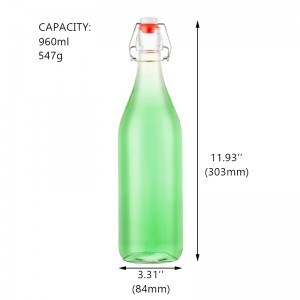 Botella de vidrio transparente de alta calidad de 1000 ml con tapa abatible