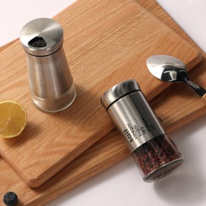 Large capacity kitchen glass spice jar with stainless steel shell