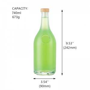 Bottiglia di vino in vetro dalla forma unica da 740 ml con tappo in sughero