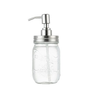 پمپ بطری شیشه ای شفاف 16 اونس 480 میلی لیتری صابون مایع دستی با درپوش آلومینیومی.