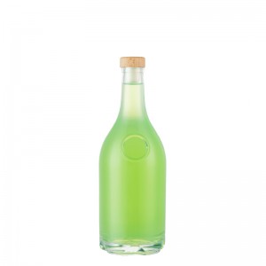 Botella de vino de vidrio con forma única de 740 ml con tapón de corcho
