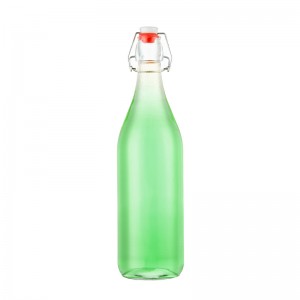 Botol kaca bening 1000ml berkualitas tinggi dengan tutup flip
