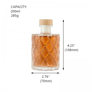 200 ml unikalus deimantinis viskio butelis su kamštiniu dangteliu