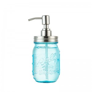 16 oz 480 מ"ל כחול מנסון צנצנת תחליב משאבת סבון בקבוק זכוכית עם מכסה אלומינון