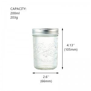 Mason Jar 6 унцій 200 мл стандартна горловина зі срібною металевою кришкою.