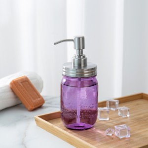 16 oz lila üvegszappan adagoló rozsdamentes acél pumpával, kiváló folyékony szappanhoz
