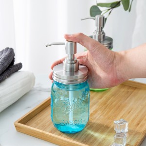16oz 480ml Blue Manson Jar Lotion Pump Glass Bottle Soap with Aluminun Cap