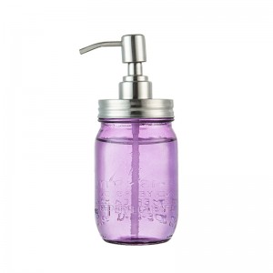 16oz Purple Glass Soap Dispenser miaraka amin'ny Stainless Steel Pump Tsara ho an'ny savony ranoka