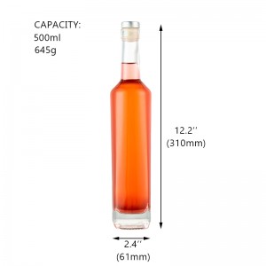 Ampolla de vi de gel de sílex de 500 ml amb tapa de suro de 18,5 mm