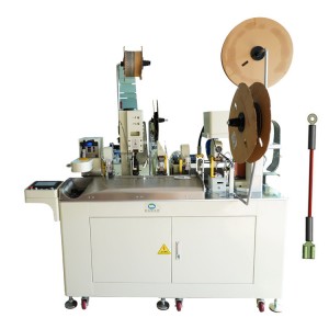 Machine automatique de découpe, d'insertion et de sertissage de tubes thermorétractables pour les deux extrémités