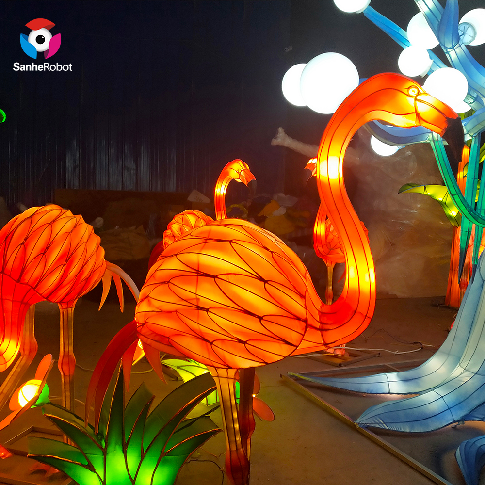 China Wholesale Festival Of Lanterns 2019 Factory Quotes - Decor Metal Frame Chinese Silk Animal Flamingos Lanterns  – Sanhe