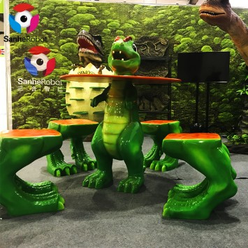 Decorative cartoon characters fiberglass dinosaur table and chairs