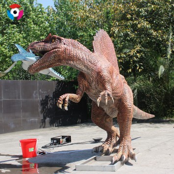 Theme park animatronics eating fish high grade metal dinosaur sculpture