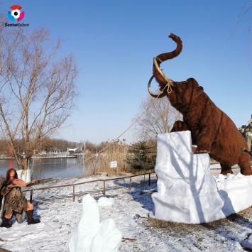 Large model animatronic H=5m Standing Mammoth on the stone for sale