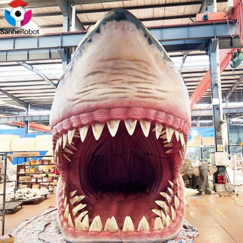 Life Size Animated Animal Animatronic 3D Shark Head Megalodon Model In Amusement Park Decoration