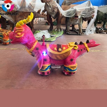 2023 Outdoor Amusement Park Coin Operated Animatronic Walking Dinosaur Ride On Scooter With Light for Kids