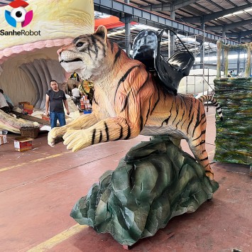 Sanhe Newest Amusement Park Ride On Simulation Tiger Animal Model Animatronic Tiger Ride for Kids Adult