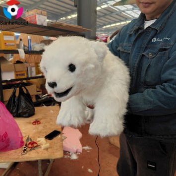 Sanhe Robot Hand Craft Simulation Baby Animal Animatronic Realistic Polar Bear Hand Puppet for Show