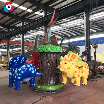 Taman hiburan dinosaurus alat peraga pohon rotasi korsel dinosaurus untuk anak-anak mengendarai item permainan dinosaurus