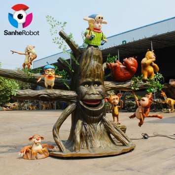Outdoor artificial animatronic lighted talking tree sculpture