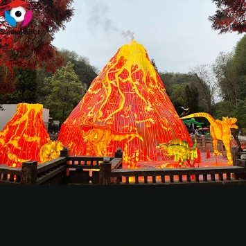 Dino Theme Park Decoration Chinese Festival LED 3D Dinosaur Volcano Silk Lantern for sale
