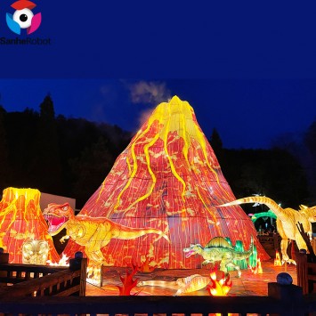 Dino Theme Park Decoration Chinese Festival LED 3D Dinosaur Volcano Silk Lantern for sale