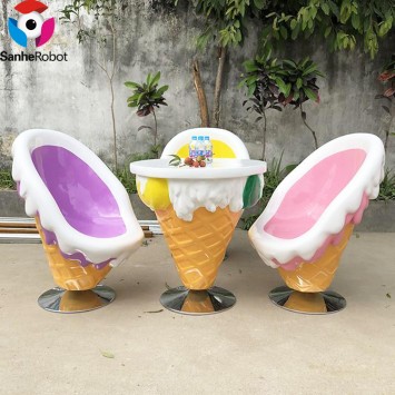 Outdoor Sculpture Decoration Fiberglass Ice Cream Cone Stick Table Chair  Fiberglass Statues