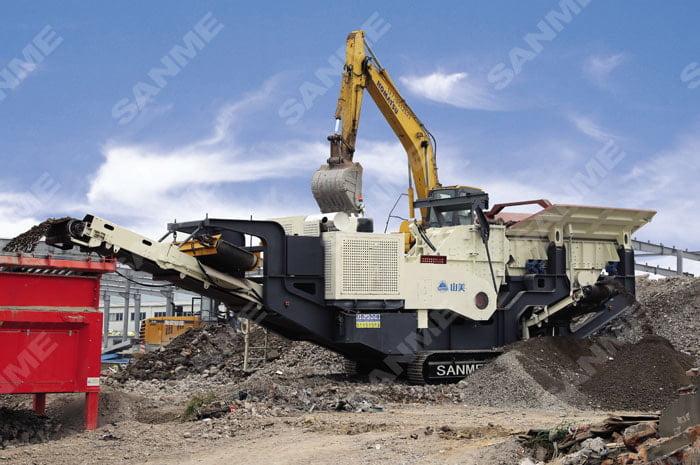 محطة متنقلة لإعادة تدوير نفايات البناء بقدرة 100 طن في الساعة في جيانغسو، الصين