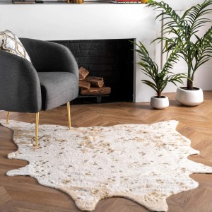 Faux Cowhide Shaped Rug Decorative Gold Foil Carpet Factory