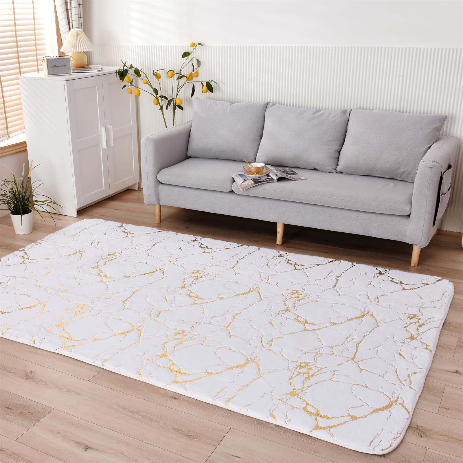 Gold Foil Faux Fur Rug Soft Fluffy Plush Modern Colorful Abstract Faux Rabbit Fur Mat Featured Image