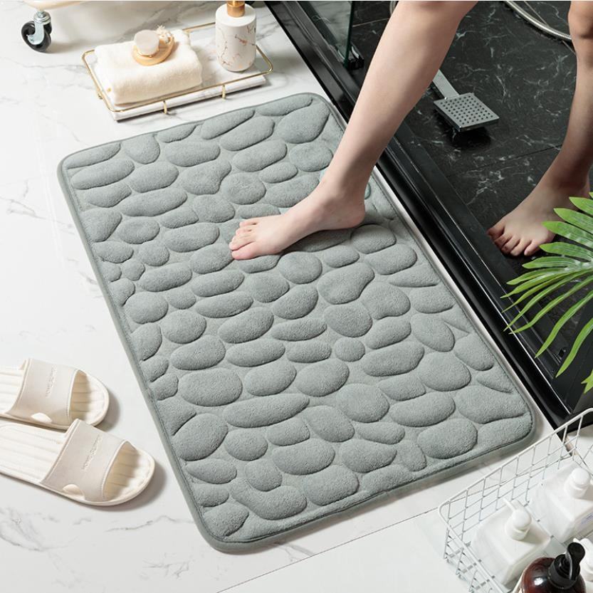 Soft Polyester Memory Foam Bath Mat Cobblestone Design Absorbent Microfiber Antiskid Bathroom Rug Set Featured Image