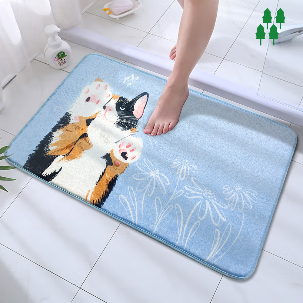 Custom printed memory foam bath mat flannel bathroom rug
