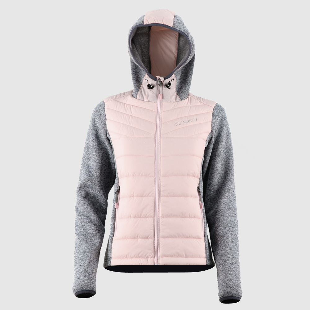 Chinese Professional Pink Puffer Jacket With Fur Hood - Women’s sweater fleece hybrid jacket 17930 – Senkai