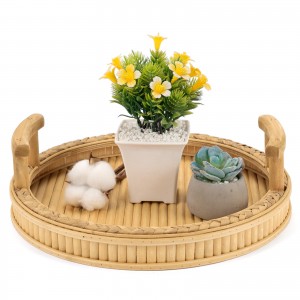 Shangrun Large Round Bamboo Decorative Tray With Woven Seagrass