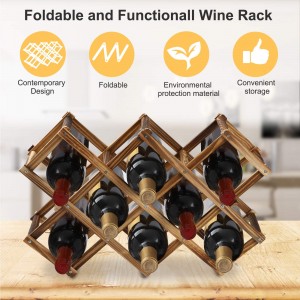 Shangrun 10 Bottles Capacity Foldable Free Standing Wooden Wine Rack