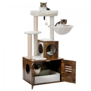 Shangrun Multifunctional Cat Tower With Litter Box Cabinet