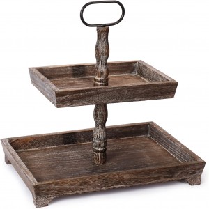 Shangrun Rustic Wooden Two Tiered Tray Farmhouse