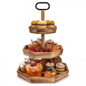 Shangrun 3-етажна дървена табла за сервиране за поставка за торта, кекс и плодов десерт