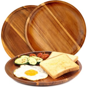 शांगरून बबूल की लकड़ी की गोल नाश्ता प्लेटें