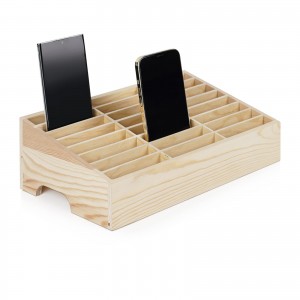 Шангрун Дрвена кутија за складирање мобилни телефони со 36 решетки Организатор на десктоп држач за мобилни телефони