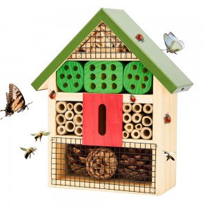 Shangrun ڪاٺ جي ميسن Bee Butterfly Ladybug House