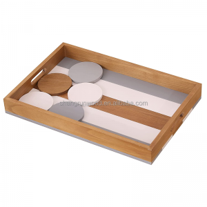 Shangrun Multicolor Wooden Serving Tray With Handles And 5 Colorful