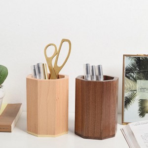 Shangrun Natural Grain Wood Desktop Pen Holder Blýantahaldari Cup