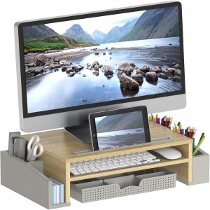 Shangrun Office သည် ချိန်ညှိနိုင်သော Organizer Tray ဖြင့် Houseware Desk Monitor Stand Riser ကို စုစည်းပါ။