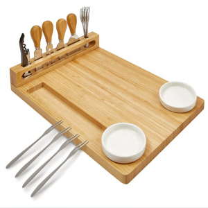 Joc de taula de formatge de bambú Shangrun amb 4 ganivets d'acer inoxidable