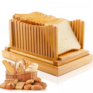 Shangrun բնական բամբուկե հաց կտրող՝ ատամնավոր դանակով և փշրանքների սկուտեղով