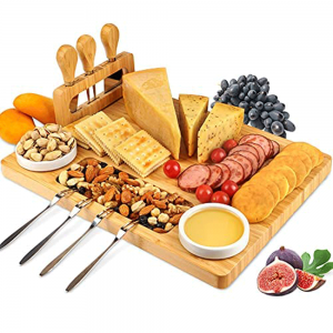 Shangrun Bamboo Cheese Board Set With 3 Stainless Steel Knife